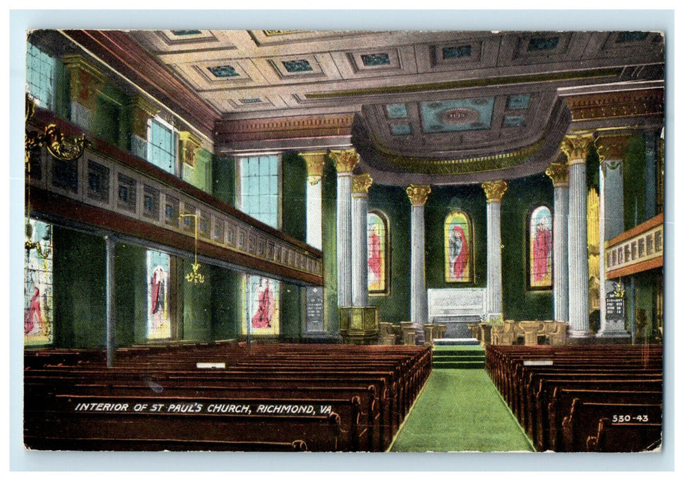 c1910 Interior of St. Paul's Church, Richmond Virginia VA Unposted Postcard