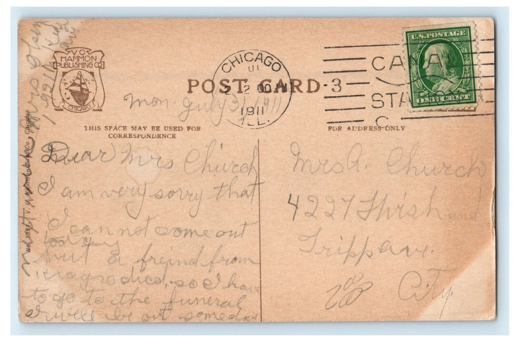 1911 High Waver On Beach At Jackson Park Chicago Illinois IL Antique Postcard