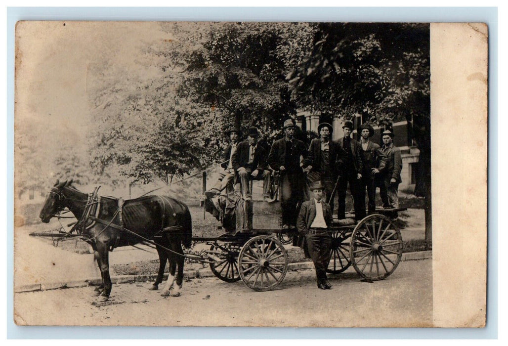1912 Workers Horse Cart Wagon Washington Indiana IN RPPC Photo Antique Postcard