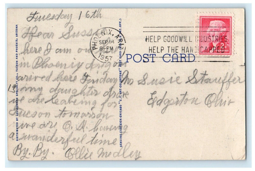1957 View Of Country Club Park Car Phoenix Arizona AZ Vintage Postcard