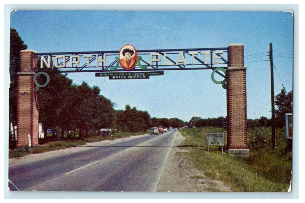 1954 "Welcome Arch" Entrance to North Platte, Nebraska NE Posted Postcard