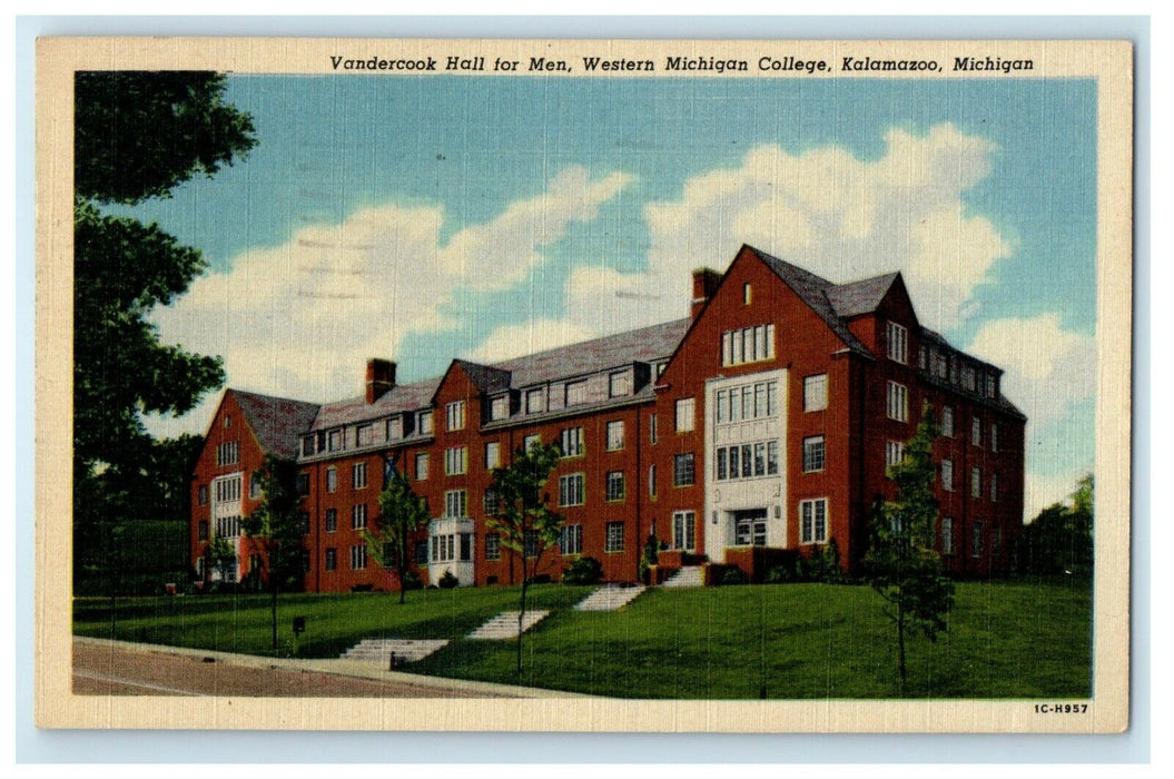 1956 Vandercook Hall For Men Western Michigan College Kalamazoo MI Postcard