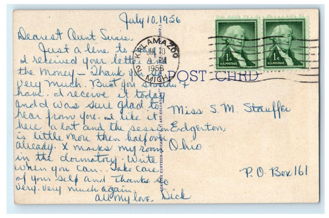 1956 Vandercook Hall For Men Western Michigan College Kalamazoo MI Postcard