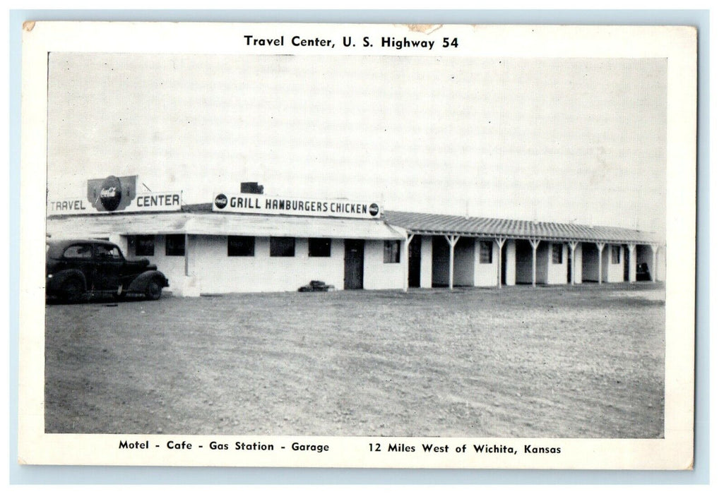 c1940's Travel Center Motel Cafe Gas Station Garage Wichita Kansas KS Postcard