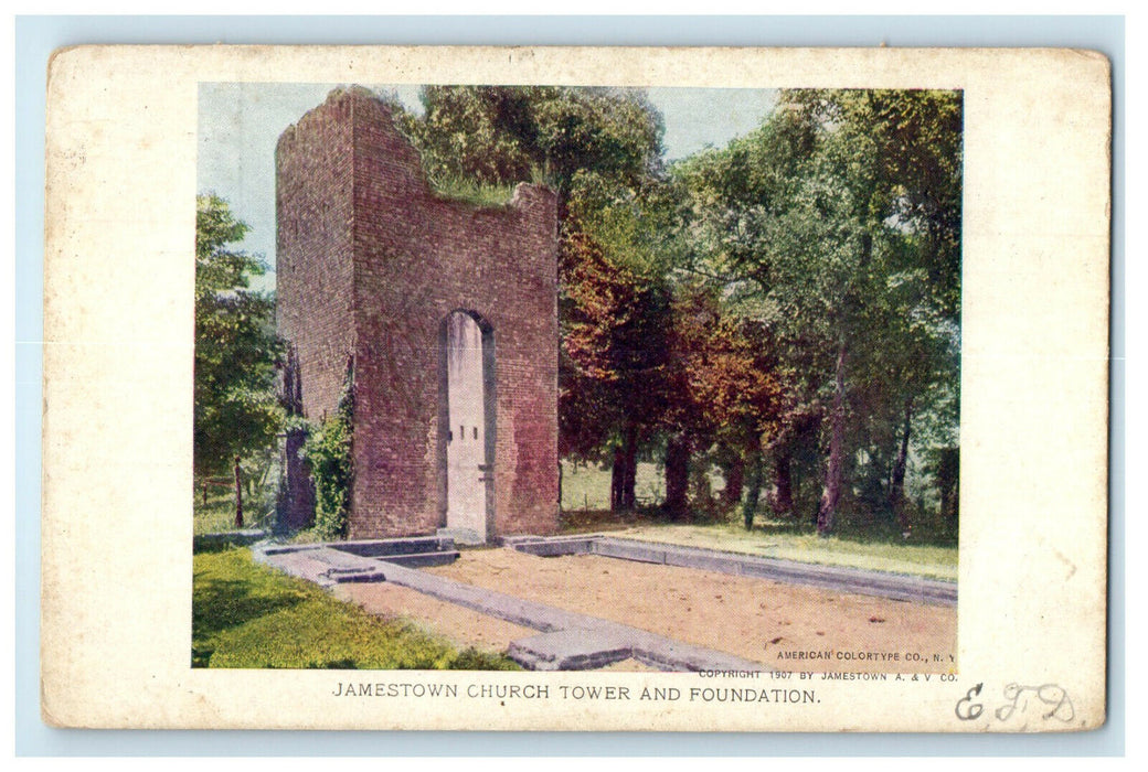 1910 Jamestown Church Tower and Foundation, Jamestown Virginia Expo Postcard