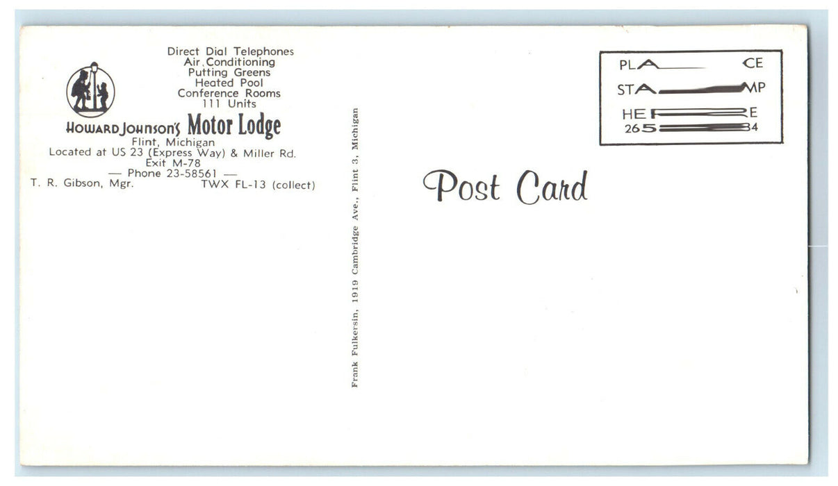 c1960s Howard Johnson's Motor Lodge, Flint Michigan MI Unposted Postcard