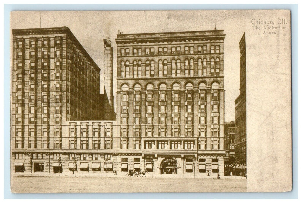 c1905 Chicago Illinois IL, Auditorium Annex Building Horse and Buggy Postcard
