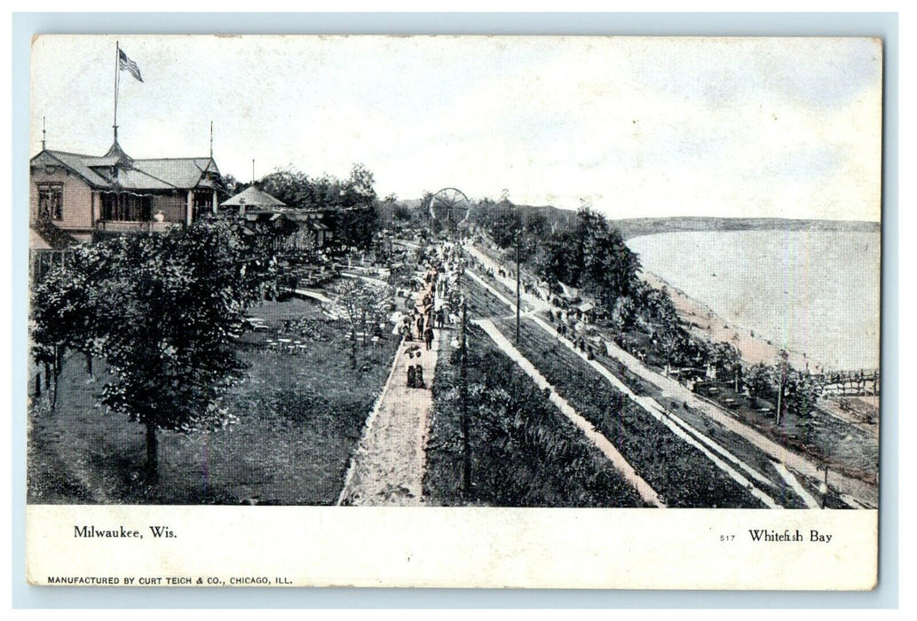 c1905 Whitefish Bay Resort Ferris Wheel Milwaukee Wisconsin WI Antique Postcard