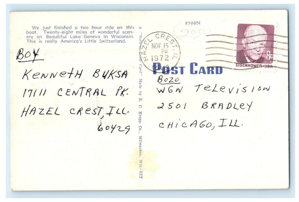 1972 Tilford S Wisconsin Transportation Co. Lake Geneva Wisconsin WI Postcard