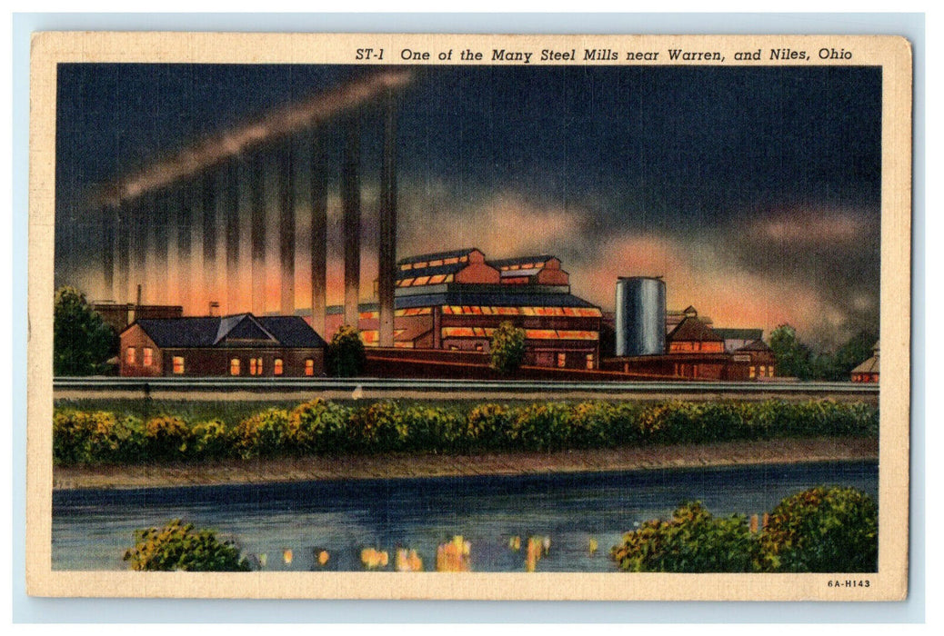 1939 One of the Many Steel Mills Near Warren and Niles Ohio OH Postcard