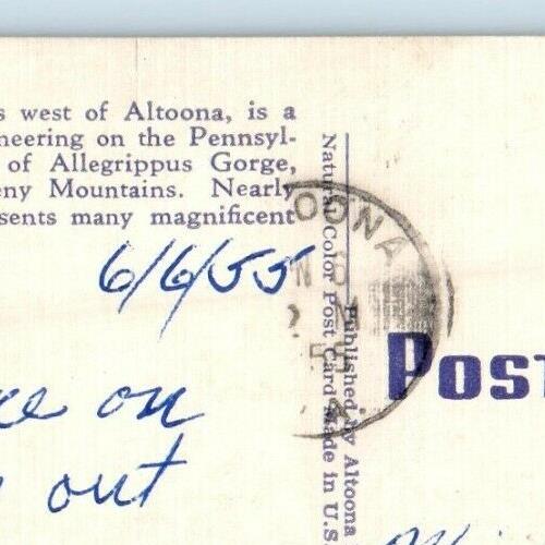 1955 Greetings From Altoona PA, World Famous Horseshoe Curve Aerial Postcard