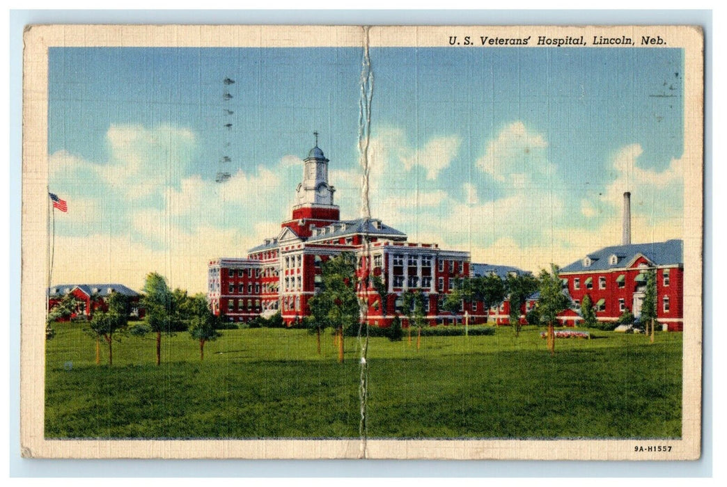 1943 U.S Veterans Hospital Lincoln Nebraska NE, WW2 Soldier Mail Postcard