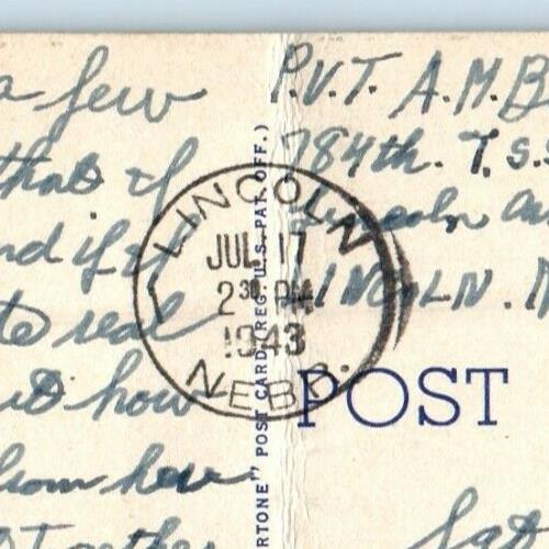 1943 U.S Veterans Hospital Lincoln Nebraska NE, WW2 Soldier Mail Postcard