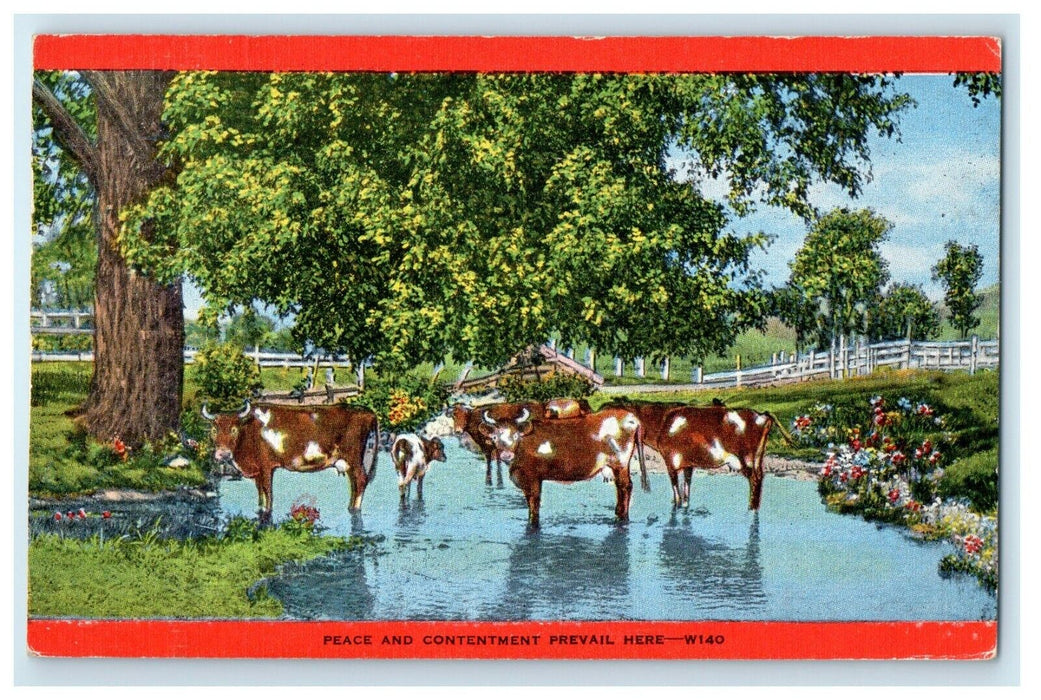 1947 Greetings From Marinette County Peshtigo Wisconsin WI Cow View Postcard