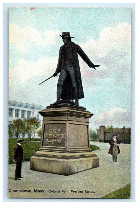 c1910s Colonel WM Prescott Statue, Charleston Massachusetts MA Postcard