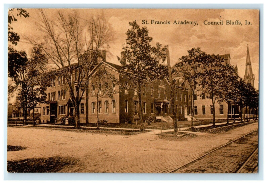 c1905 St. Francis Academy Street View Council Bluffs Iowa IA Antique Postcard