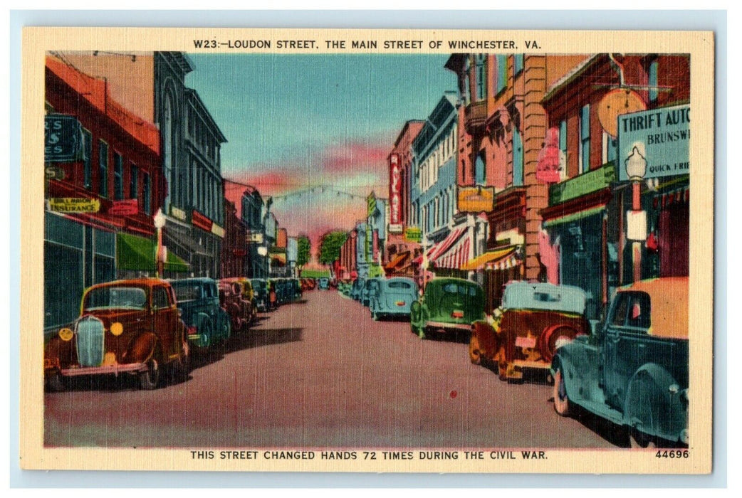 c1940's London Street, Main Street Of Winchester Virginia VA Vintage Postcard