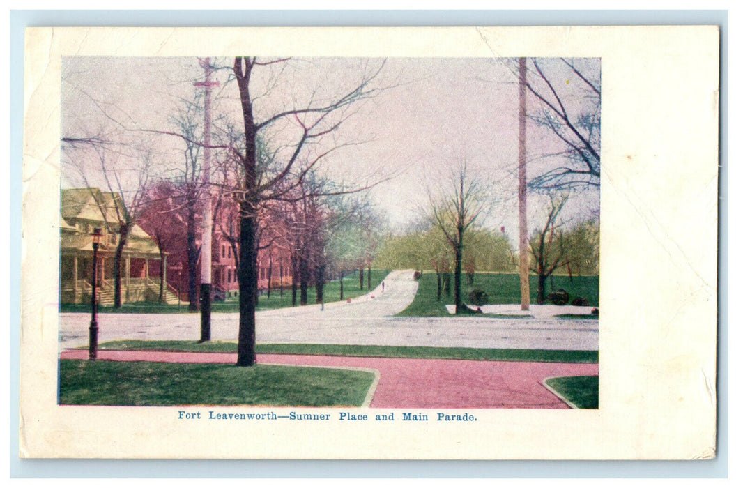 c1905s Fort Leavenworth Kansas KS Sumner Place and Main Parade, Antique Postcard