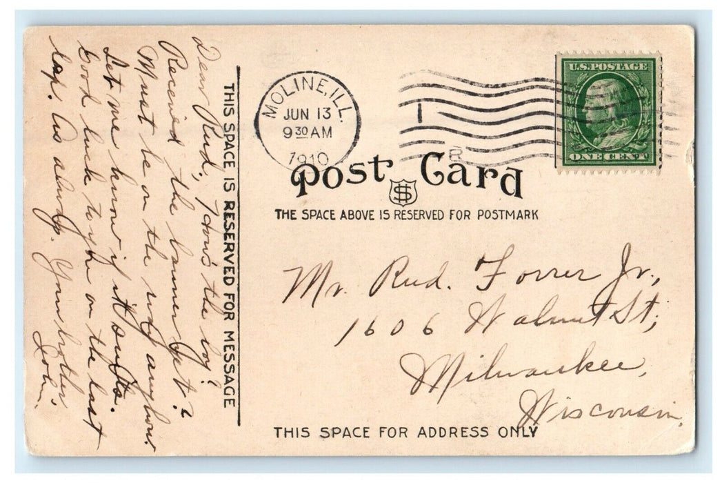 1910 High School Building Moline Illinois IL Posted Antique Postcard