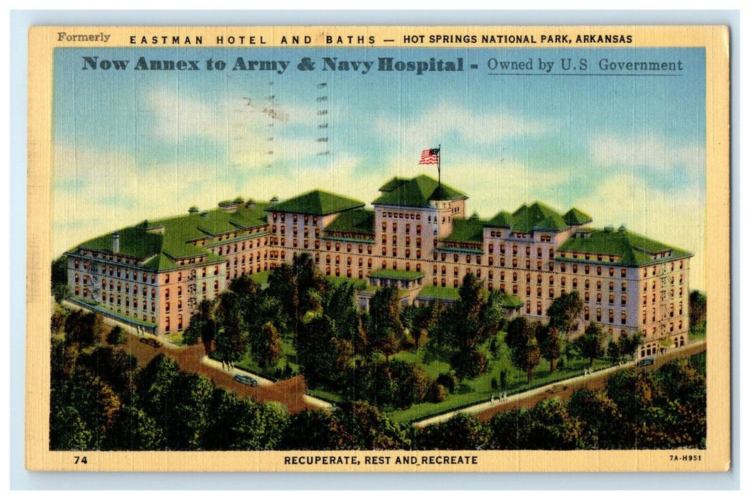 1943 Eastman Hotel And Baths Hot Spring National Park Arkansas AR Postcard