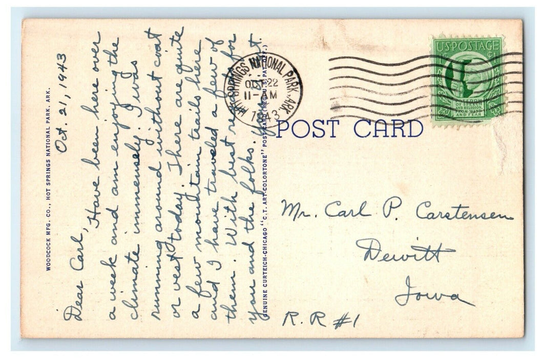 1943 Eastman Hotel And Baths Hot Spring National Park Arkansas AR Postcard