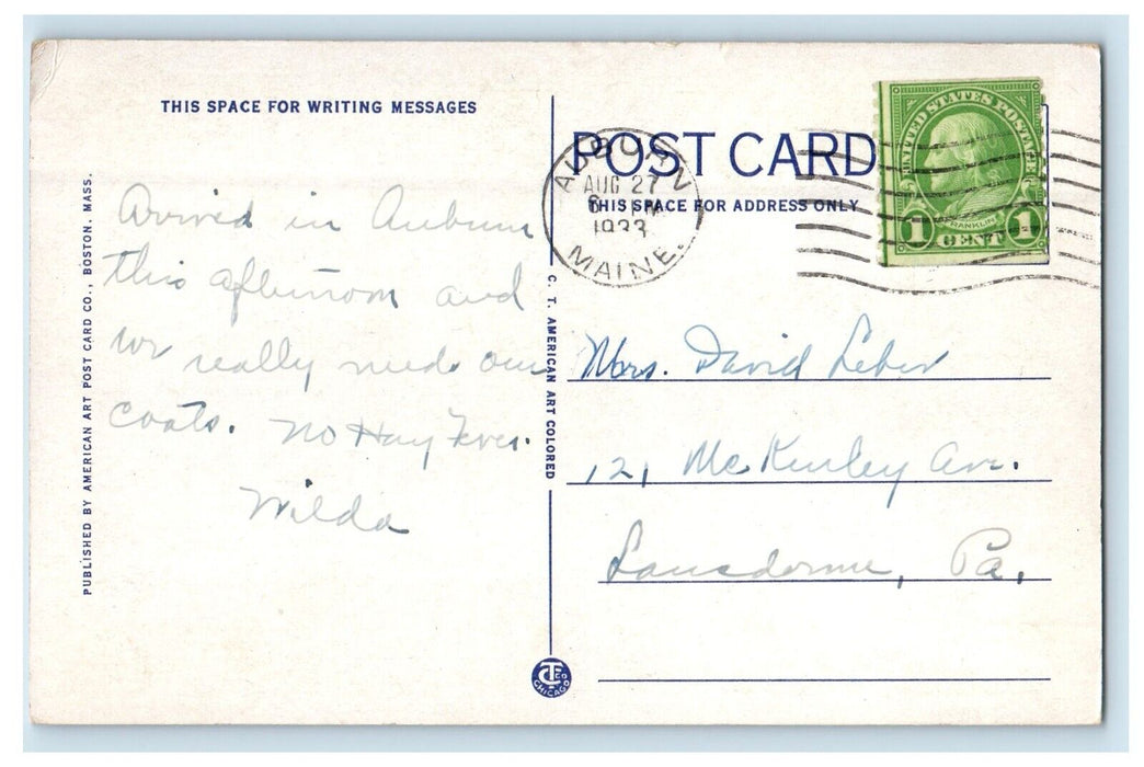 1933 Edward Little High School Building Auburn Maine ME Posted Vintage Postcard