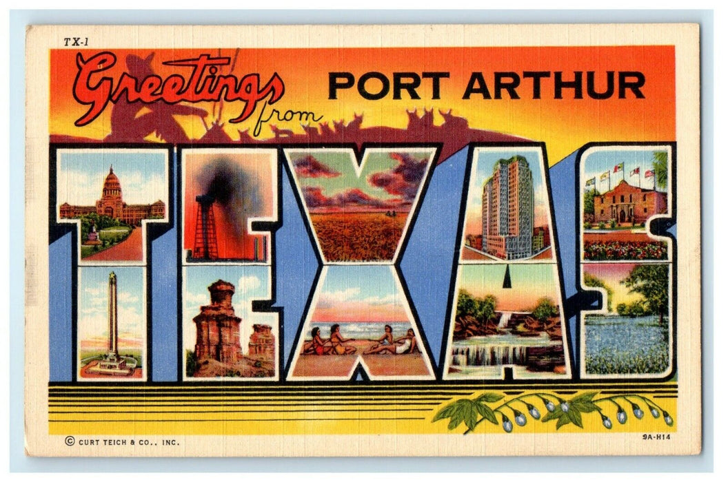 c1940's Greetings From Port Arthur Texas TX Large Letters Postcard