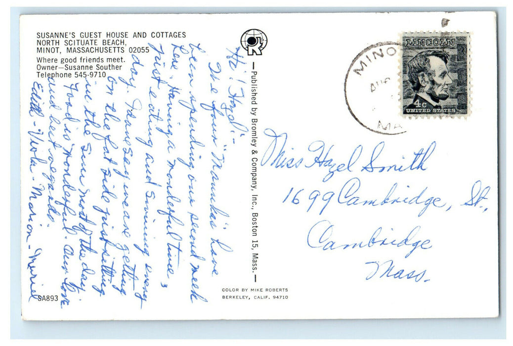c1960s Susanne's Guest House and Cottages Minot Massachusetts MA Postcard