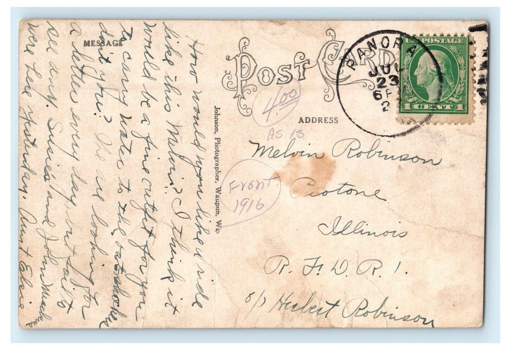c1910 Wagon Cart Panora Iowa IA Boy Googles Anti-Car Humor Comic Postcard