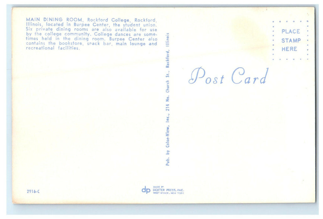 c1960s Main Dining Room Rockford College, Rockford Illinois IL Postcard