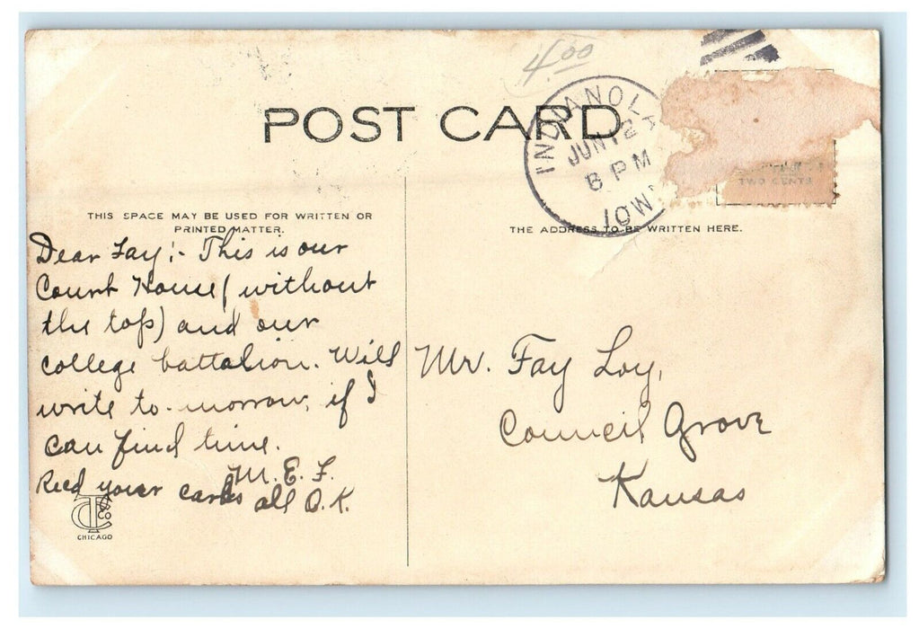 c1910's Simpson College Cadets Indianola Iowa IA Posted Antique Postcard