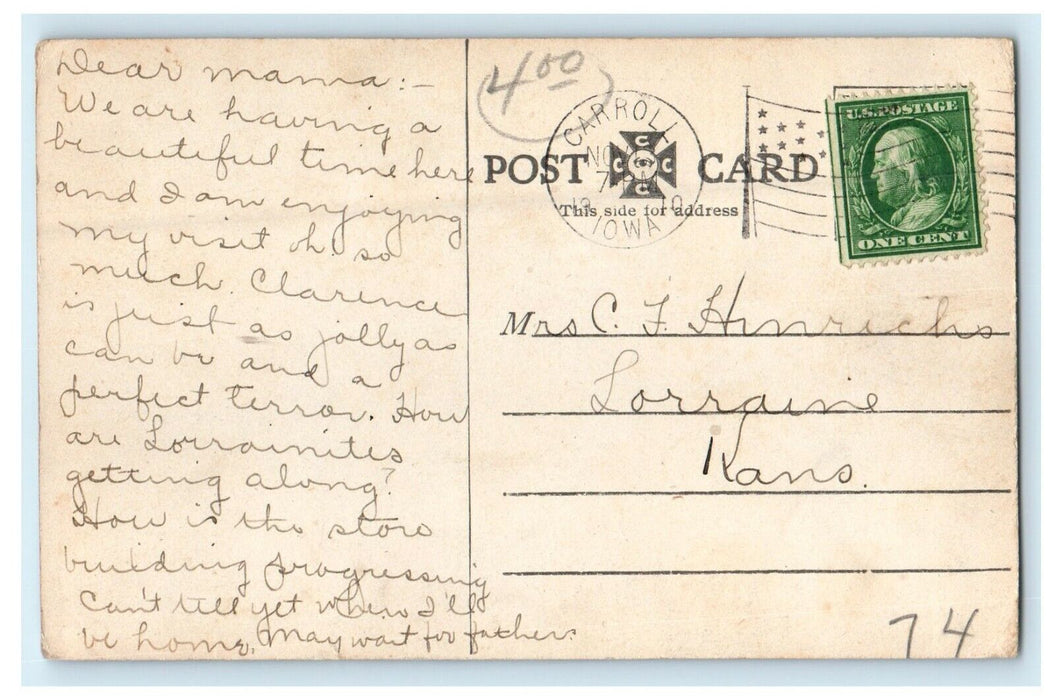 1910 The M.E Church Street View Carroll Iowa IA Posted Antique Postcard