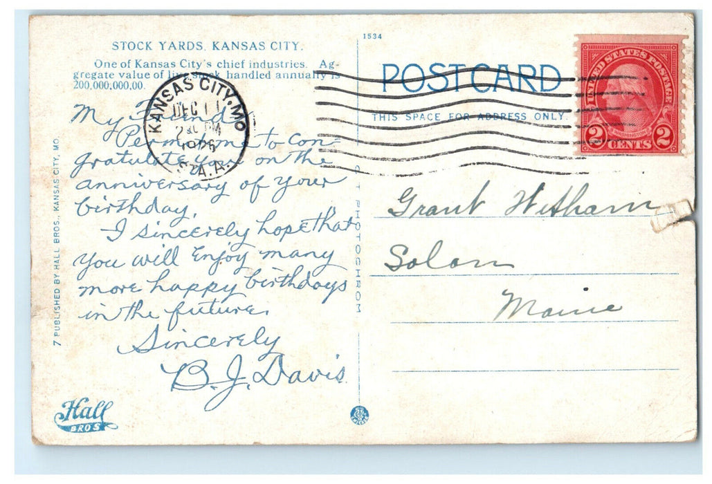 1926 Stock Yards Kansas City Missouri MO Vintage Posted Postcard