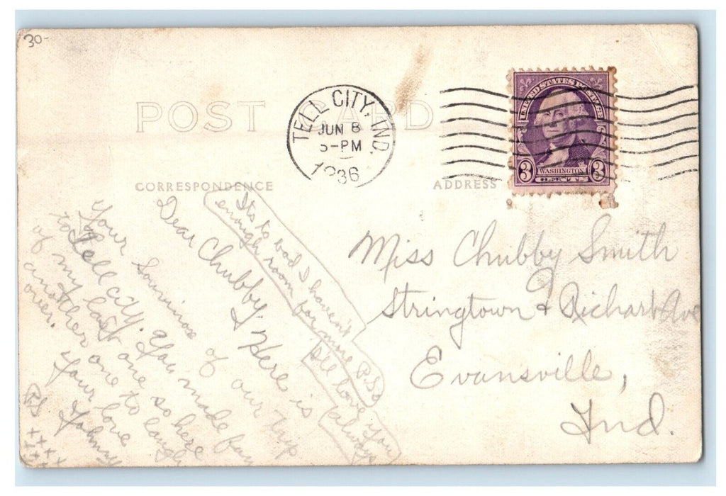 1936 On The Ohio Tell City Indiana IN, Profs RPPC Photo Posted Vintage Postcard