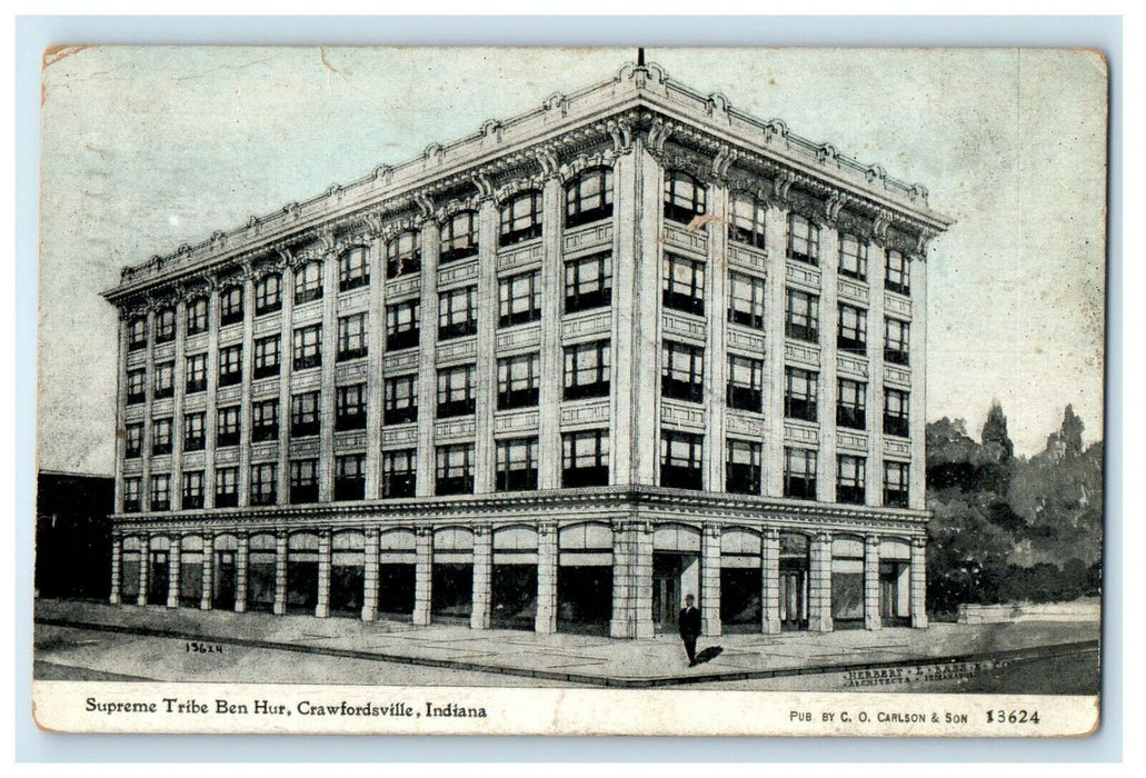 1913 Supreme Tribe Ben Hur Building Crawfordsville Indiana IN Antique Postcard