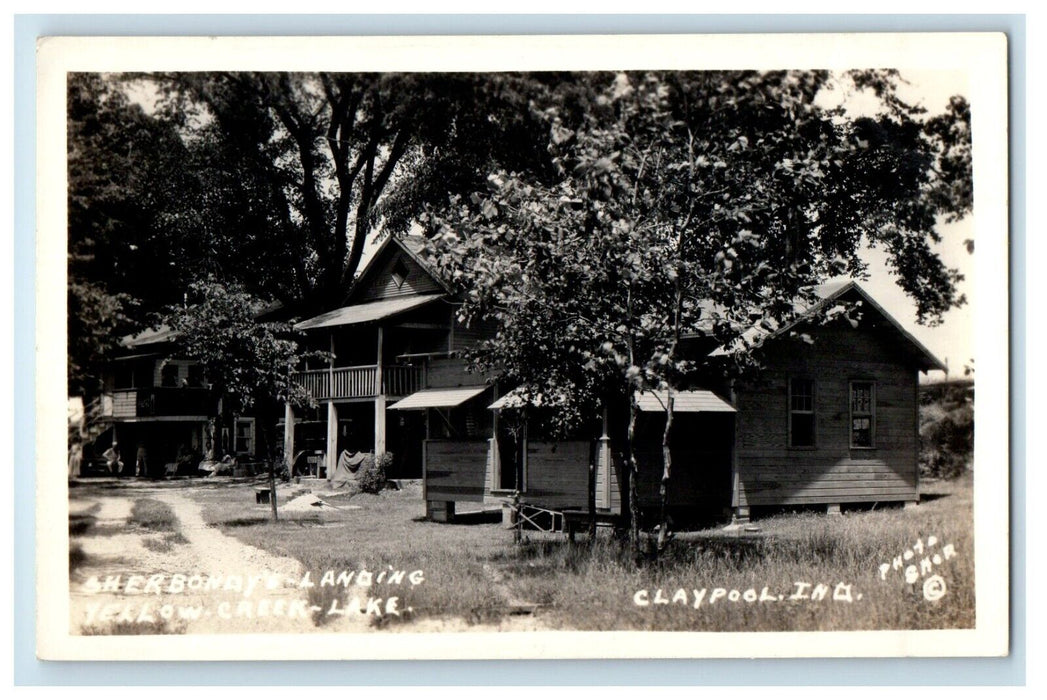 Sherbonay's Landing Yellow Creek Lake Claypool Indiana IN RPPC Photo Postcard