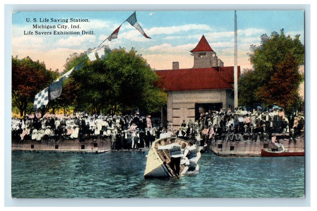 c1910 Life Savers Exhibition Drill, Michigan City Indiana IN Postcard