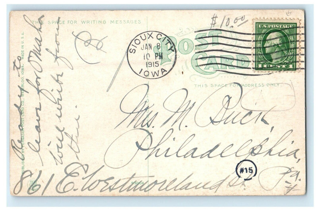 1915 Lobby Hotel Martin Interior View Sioux City Iowa IA Antique Postcard