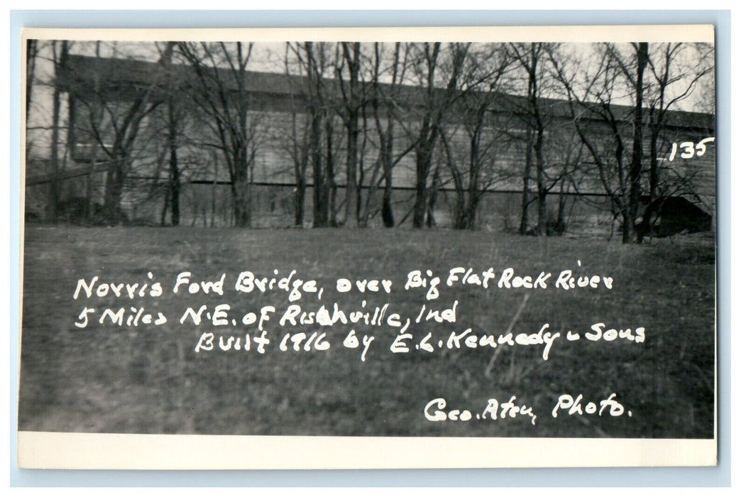 c1940's Norris Ford Covered Bridge Rushville Indiana IN RPPC Photo Postcard
