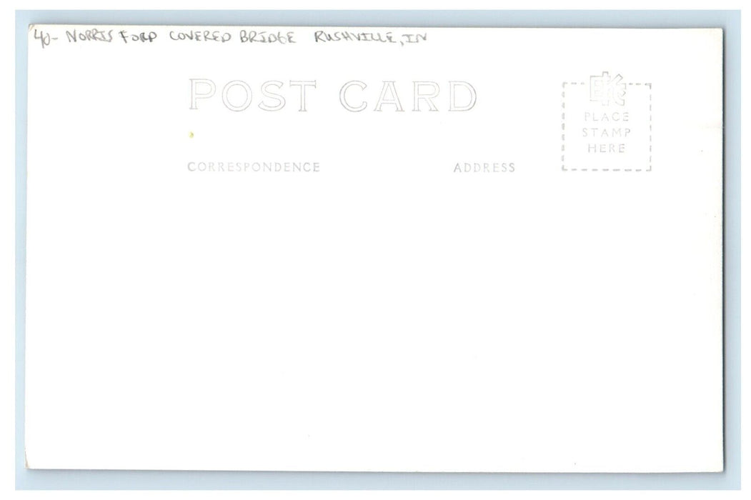 c1940's Norris Ford Covered Bridge Rushville Indiana IN RPPC Photo Postcard