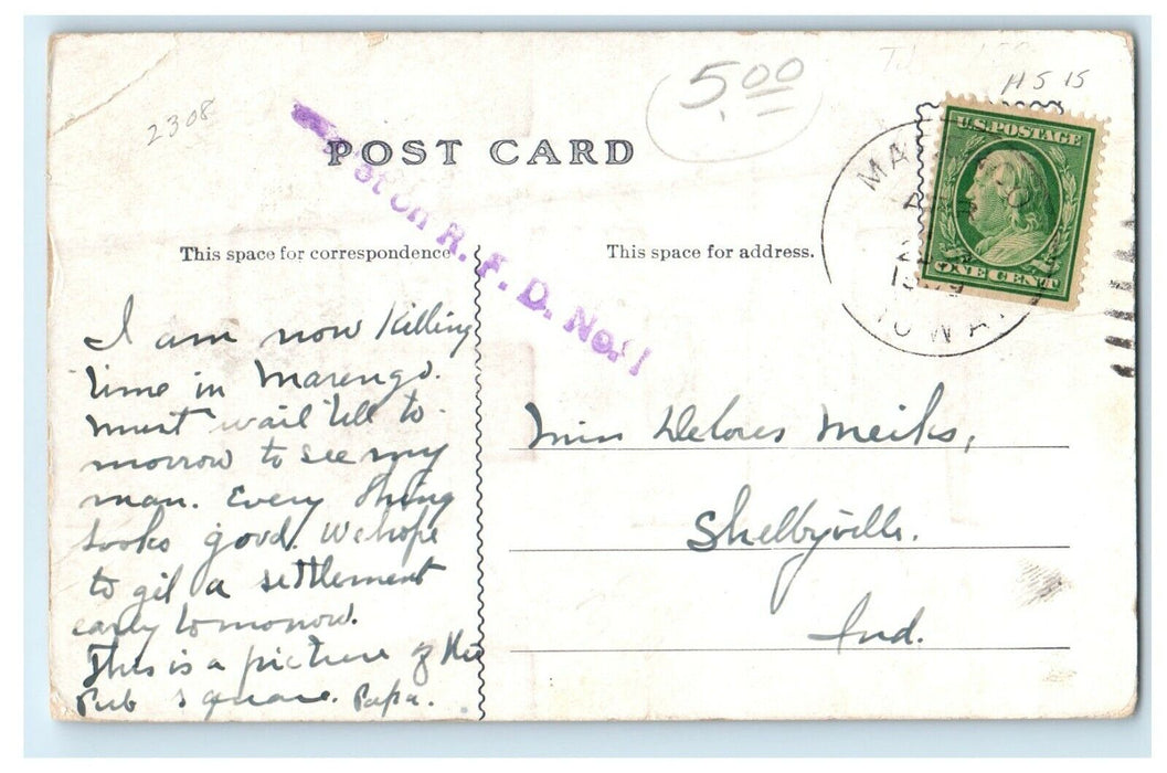 c1910's View Of Public Park Marengo Iowa IA, Horse Buggy Pavilion Postcard