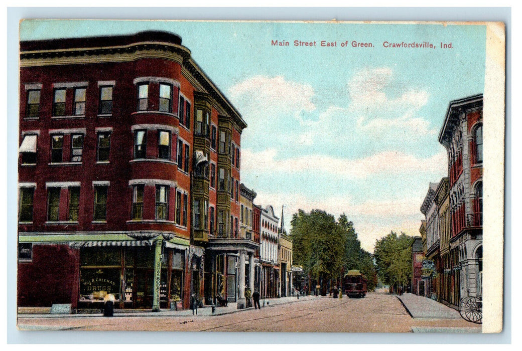 c1910 Main Street East of Green, Crawfordville Indiana IN Unposted Postcard