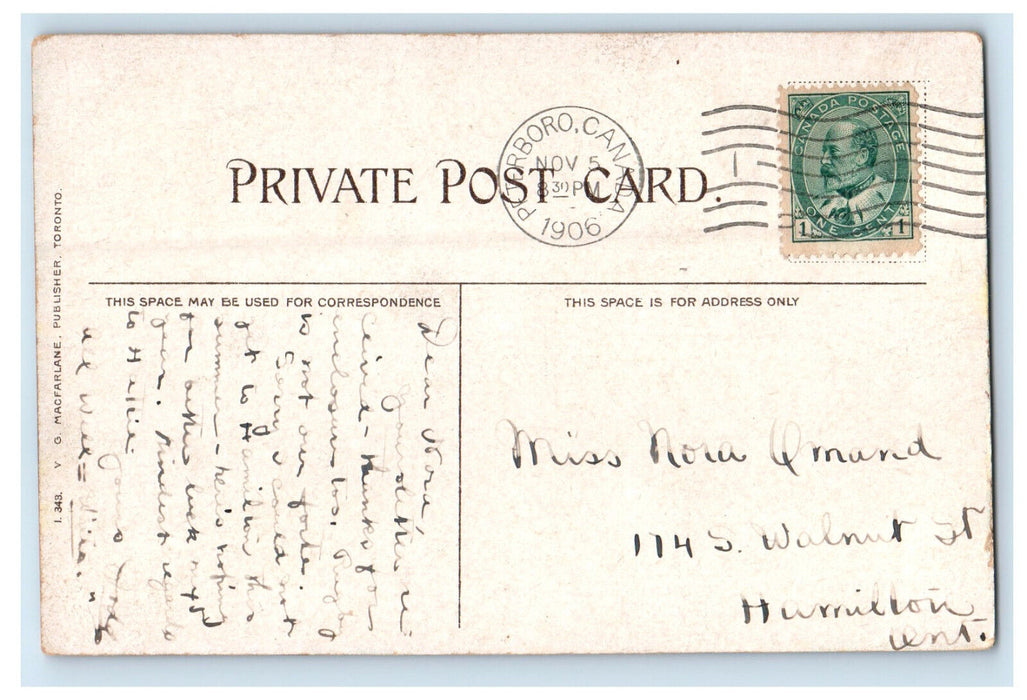 1906 Jackson Park Peterboro Ontario Canada Antique Posted Postcard