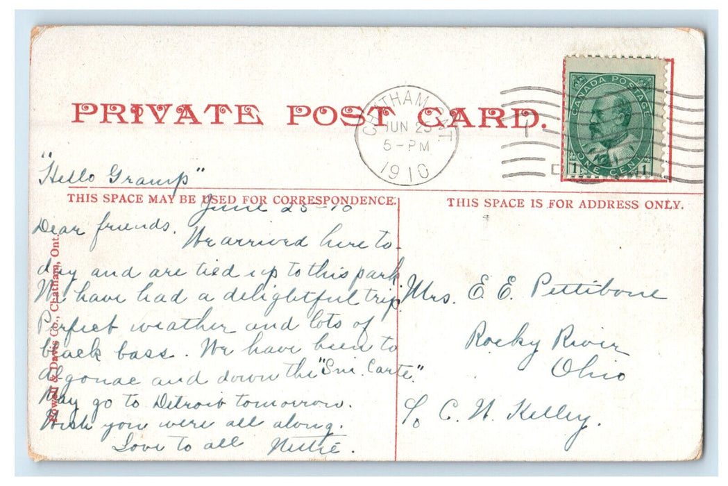 1910 Tecumseh Park, Chatham Ontario Canada Antique Posted Postcard