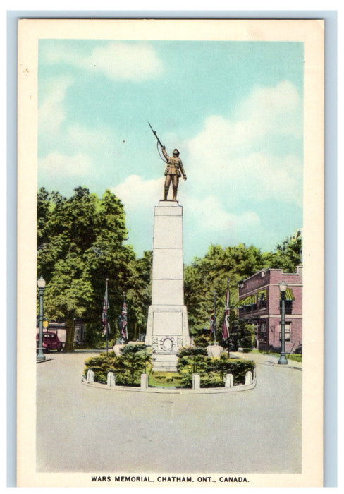 c1930s Wars Memorial, Chatham Ontario Canada Antique Unposted Postcard