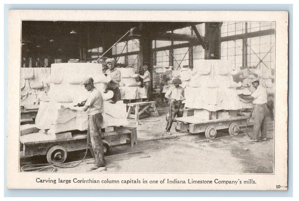 Carving Large Corinthian Capitals Indiana Limestone Company's Mill's Postcard