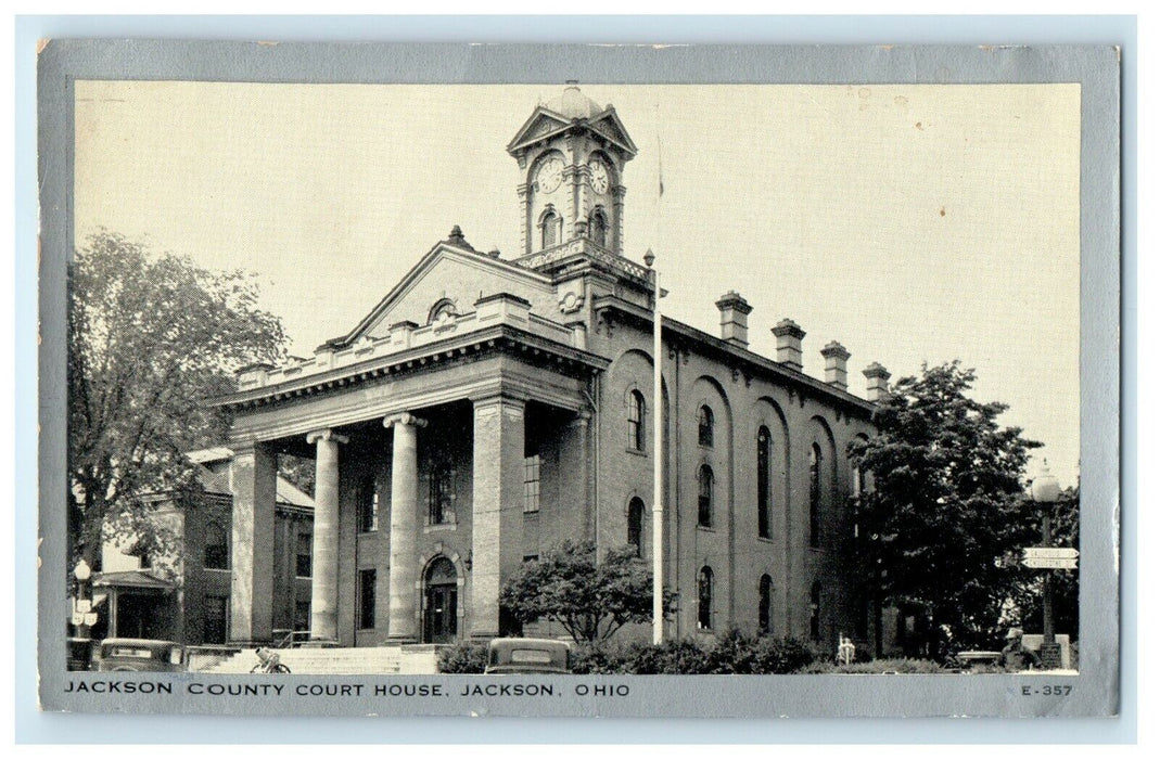 c1940's Jackson County Court House Tower Clock Jackson Ohio OH Vintage Postcard