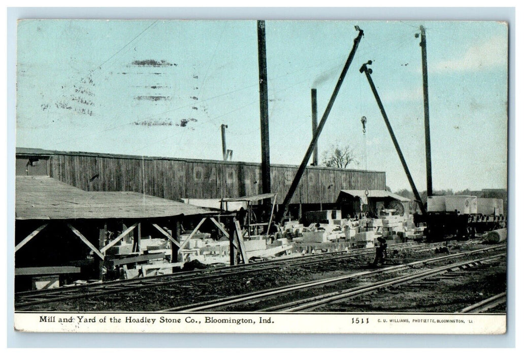 1909 Mill And Yard Of Hoadley Stone Co. Bloomington Indiana IN Antique Postcard