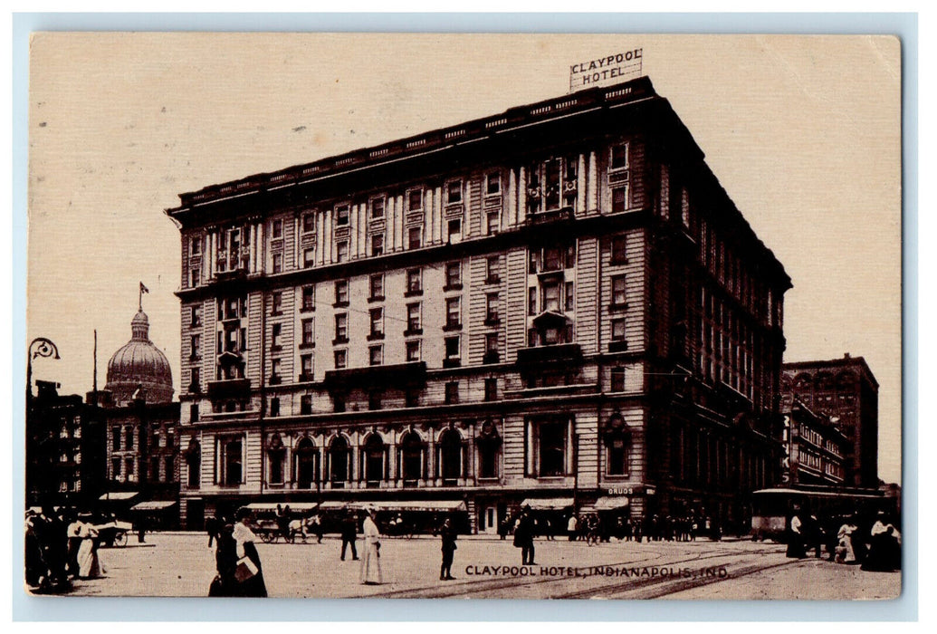 1911 Busy Scene at Claypool Hotel Indianapolis IN Posted Antique Postcard