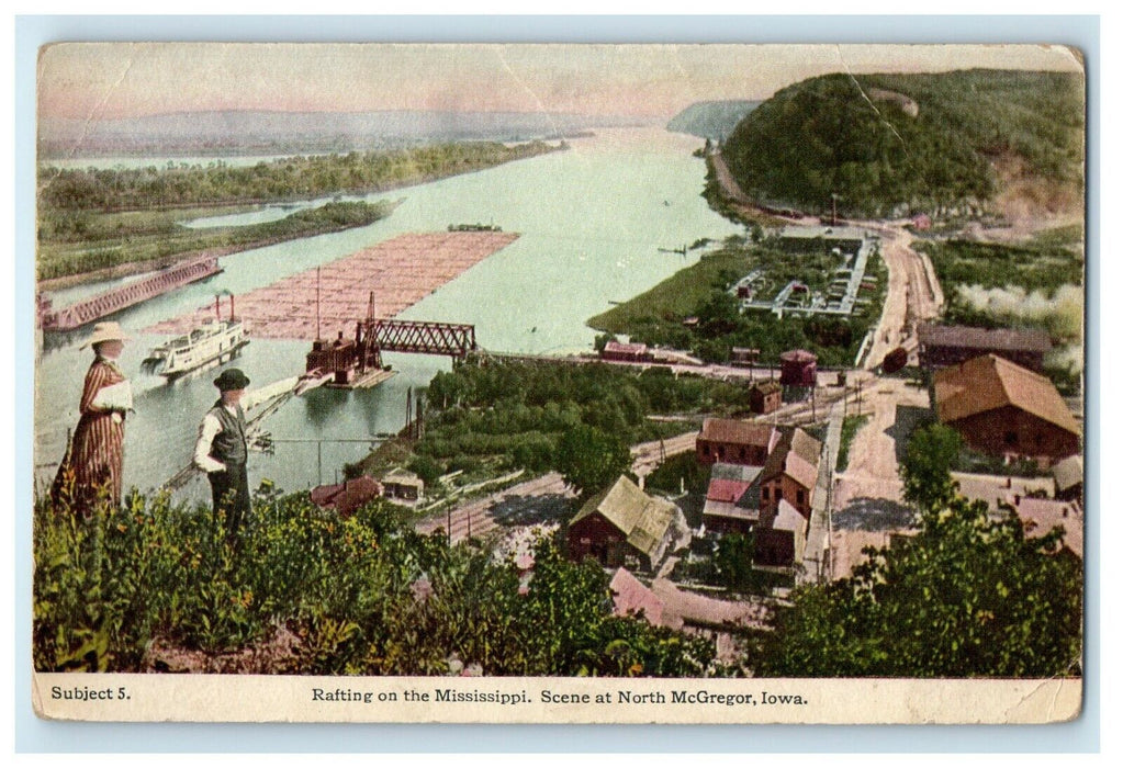 c1910's Rafting On The Mississippi, Scene At North McGregor IA Unposted Postcard